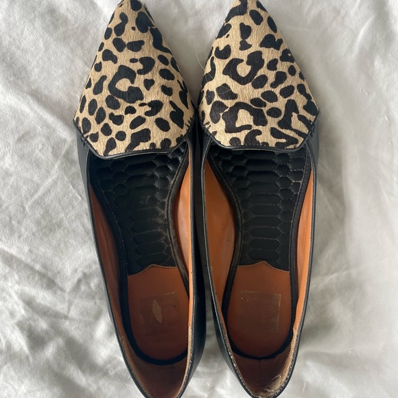 DV by Dolce Vita black leather/leopard calf hair pointed ballet flats 8.5W - Picture 1 of 8